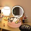 Round Smart LED Makeup Bag With Mirror Lights Women Beauty Bag Large Capacity PU Leather Travel Organizers Cosmetic Case - Image 2