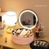 Round Smart LED Makeup Bag With Mirror Lights Women Beauty Bag Large Capacity PU Leather Travel Organizers Cosmetic Case - Image 6