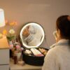 Round Smart LED Makeup Bag With Mirror Lights Women Beauty Bag Large Capacity PU Leather Travel Organizers Cosmetic Case - Image 4
