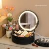 Round Smart LED Makeup Bag With Mirror Lights Women Beauty Bag Large Capacity PU Leather Travel Organizers Cosmetic Case - Image 7