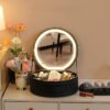Round Smart LED Makeup Bag With Mirror Lights Women Beauty Bag Large Capacity PU Leather Travel Organizers Cosmetic Case - Image 3