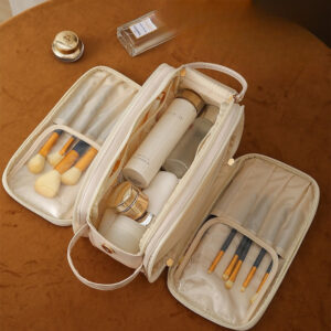 Three-layer Double Zipper U-shaped Design Cosmetic Bag Fashion High Capacity Make Up Bags Portable Pu Leather Storage Bag For Skin Care Products - Image 5