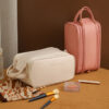 Three-layer Double Zipper U-shaped Design Cosmetic Bag Fashion High Capacity Make Up Bags Portable Pu Leather Storage Bag For Skin Care Products - Image 3